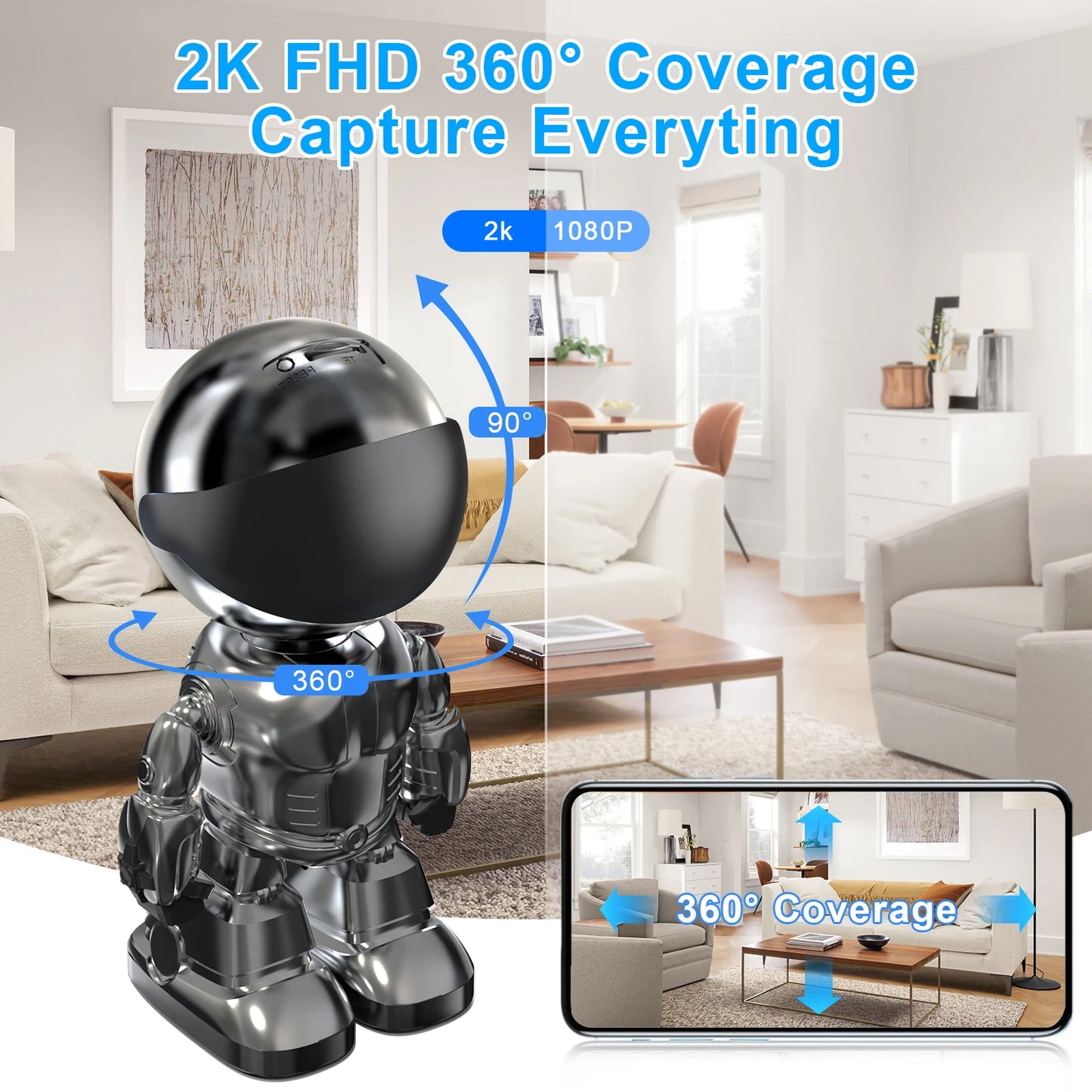 WESECUU 1080 HD Robot Camera WiFi 3MP Indoor Security Cam