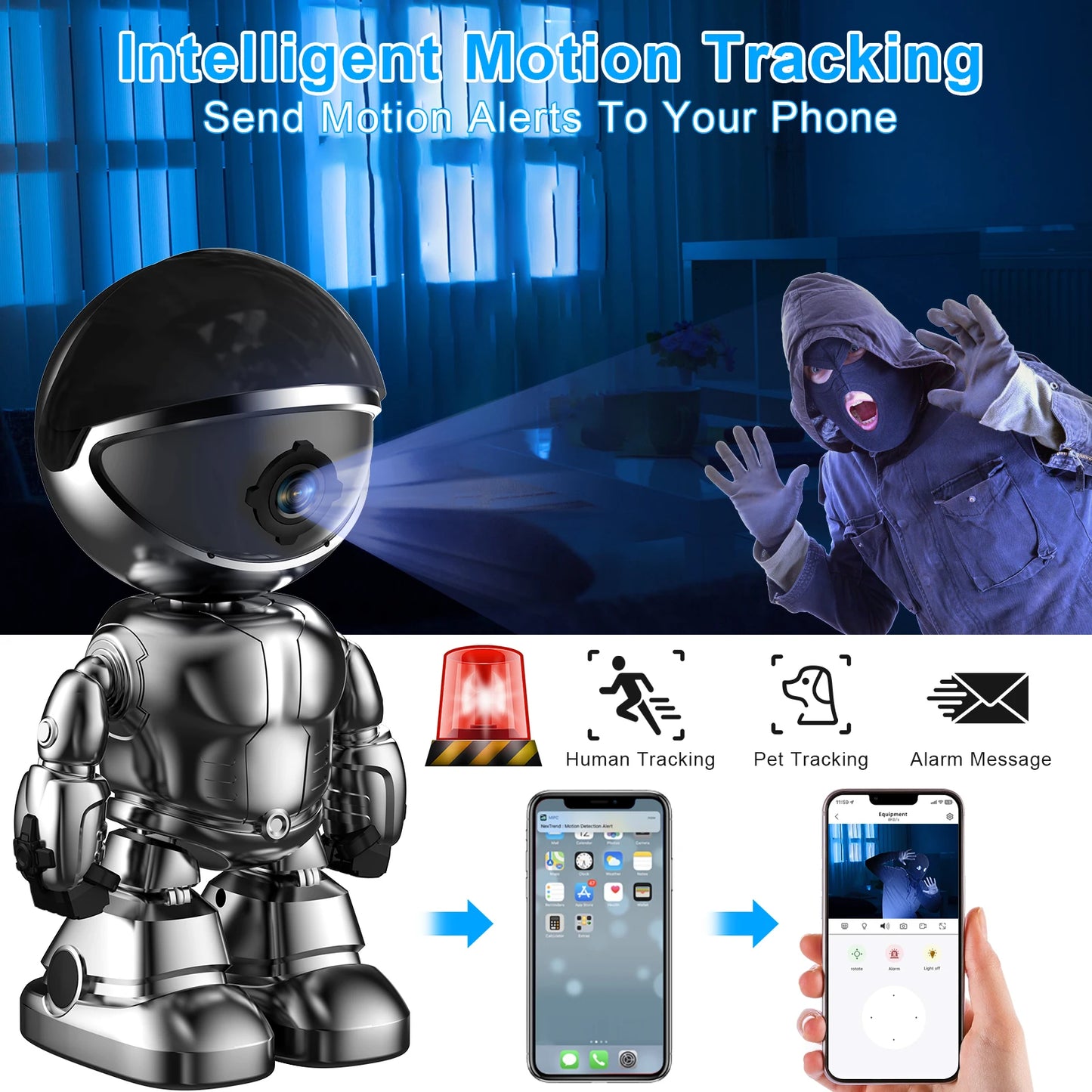 WESECUU 1080 HD Robot Camera WiFi 3MP Indoor Security Cam