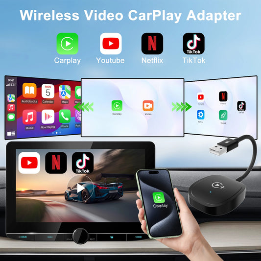 Wireless CarPlay Video Adapter – Netflix, YouTube & TikTok