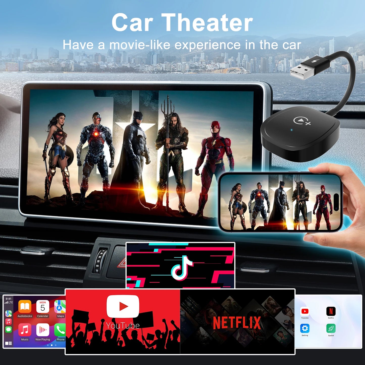 Wireless CarPlay Video Adapter – Netflix, YouTube & TikTok