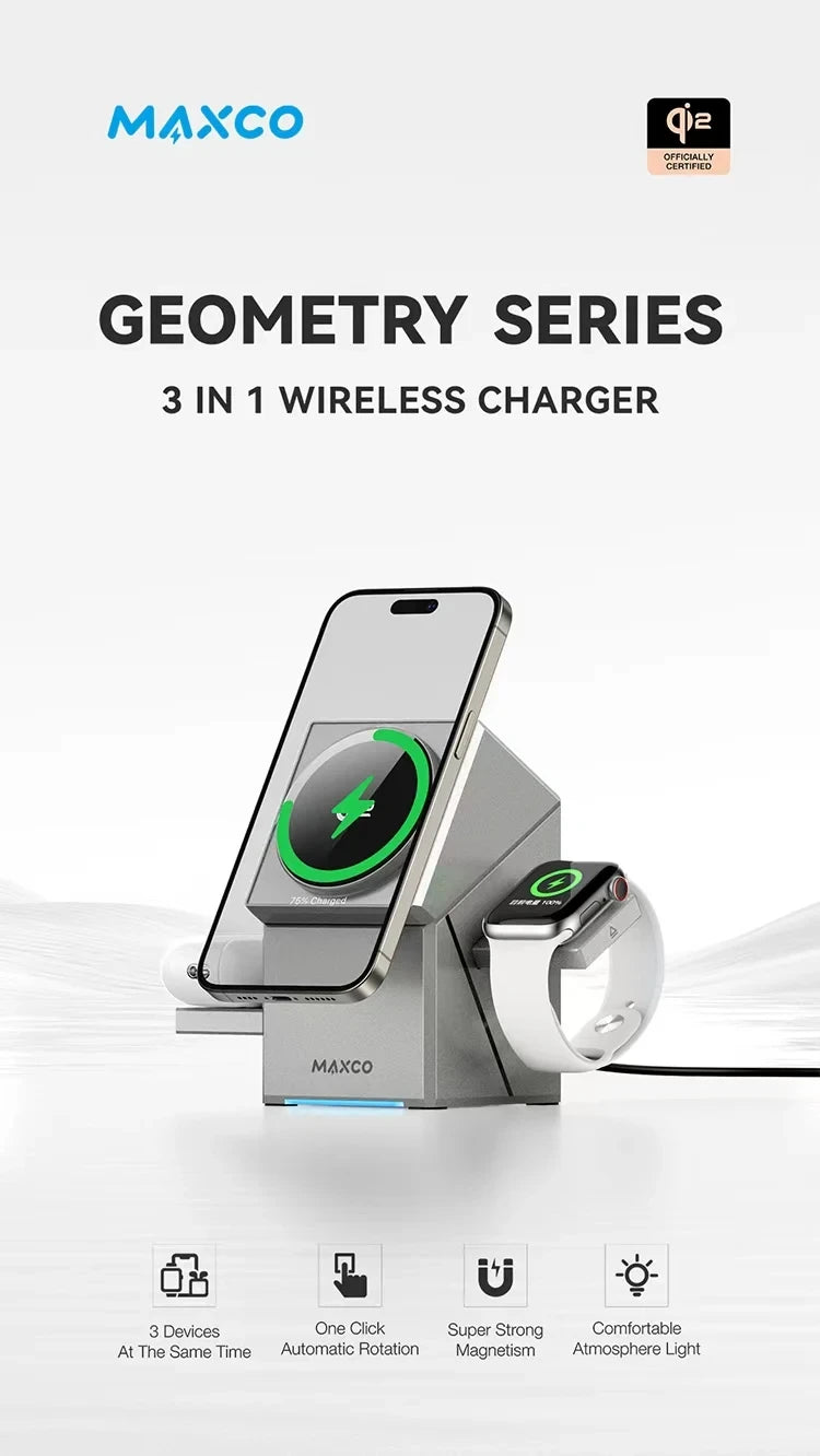 Qi2 3-in-1 Magnetic Wireless Charger Dock