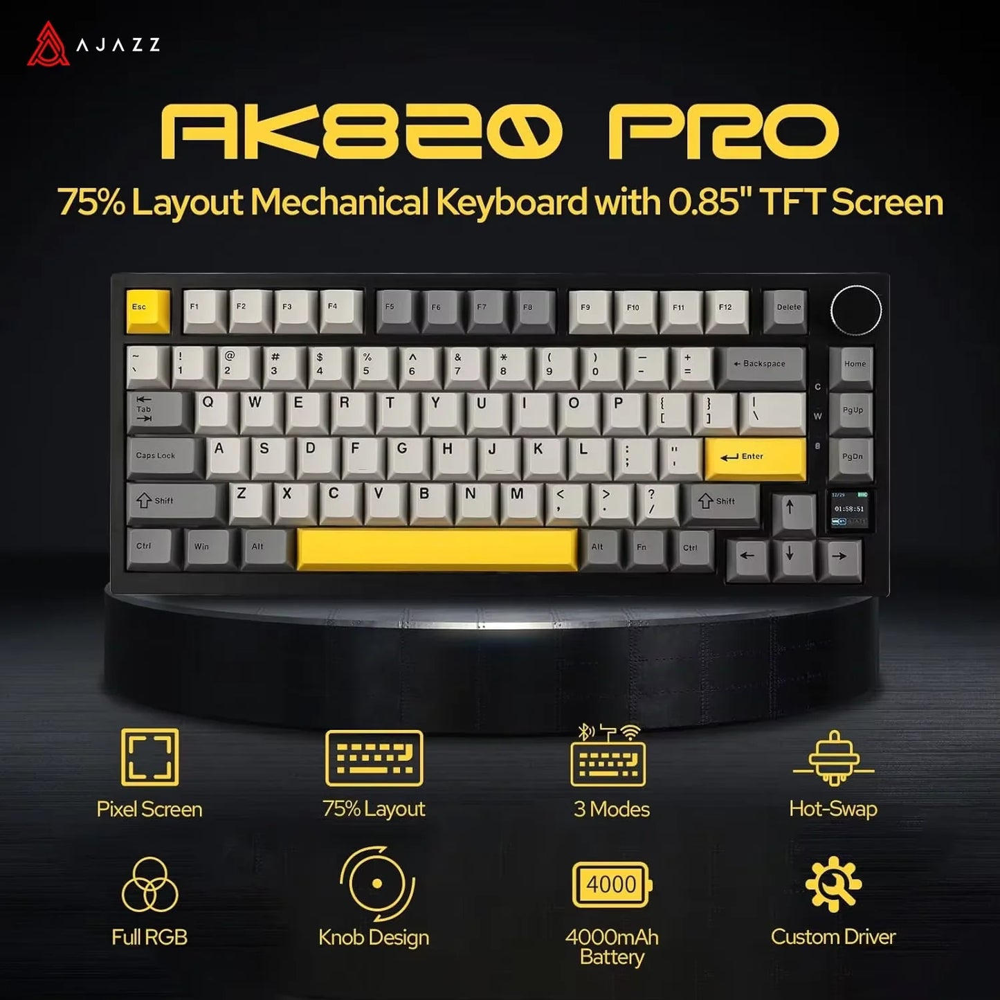 Ajazz AK820 Pro – RGB Wireless 75% Mechanical Keyboard